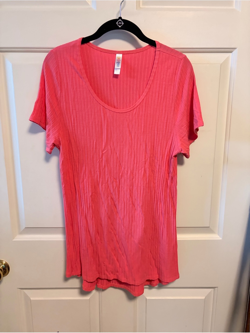 LuLaRoe Ribbed Scoop Neck Short Sleeve Top - Hot Pink